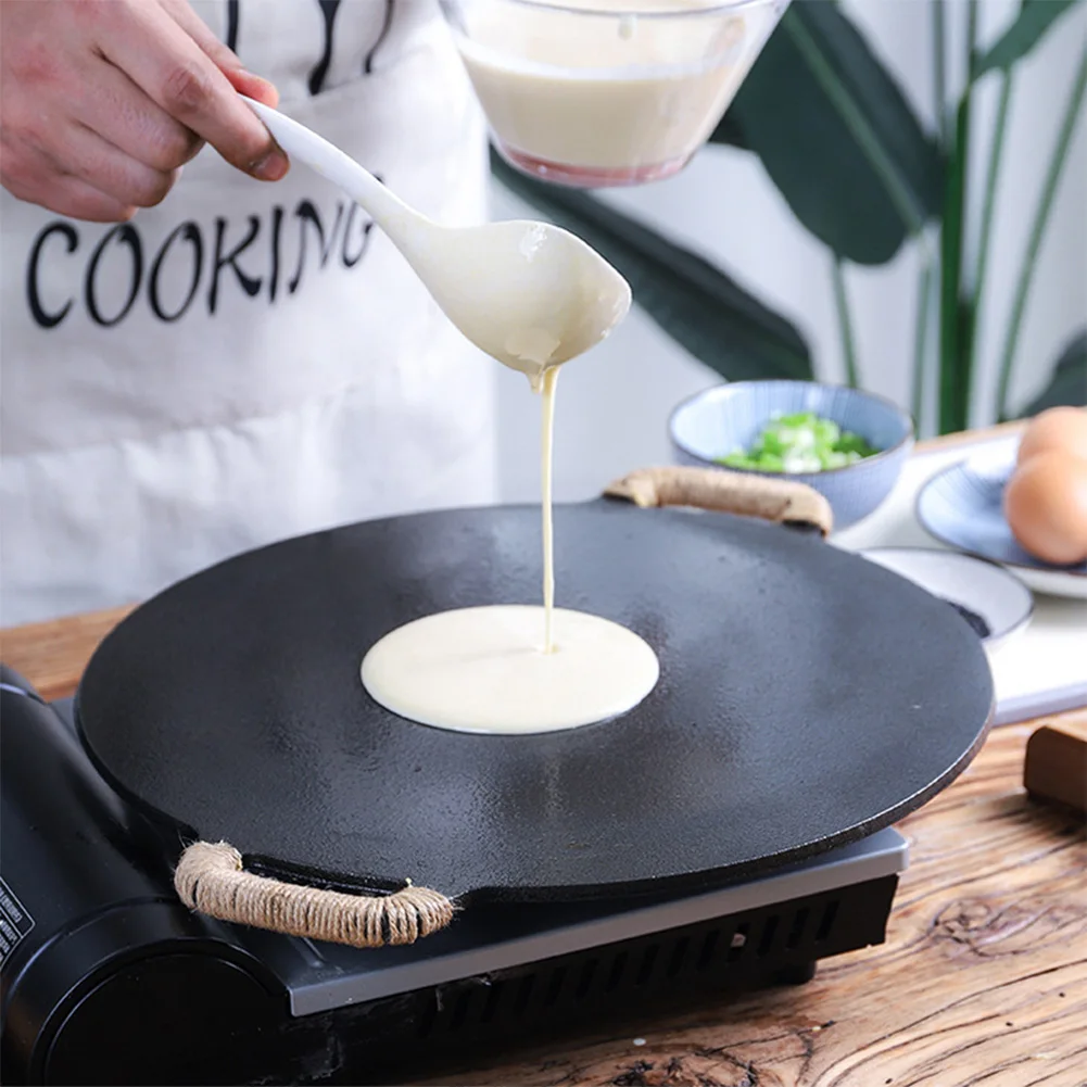 10.2/11/11.8/12.6/13.4 Inch BBQ Griddle Coating Frying Pan Cast Iron Round Griddle Baking Tray for Home Party Travel and Outdoor