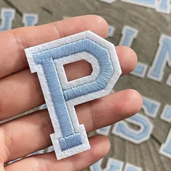 5CM Light Blue Letter Patches Embroidered Patch Iron on For Clothing DIY Accessories Alphabet ABCD EFG HIJK LMN OPQ RST UVW XYZ