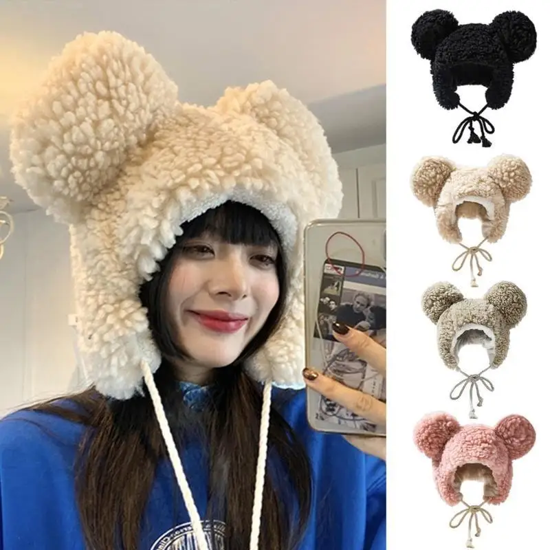 R1WE قبعة ليو فنغ بلون سادة من صوف الضأن الفخم قبعة الدب غير الرسمية قبعة دافئة لخريف وشتاء #3