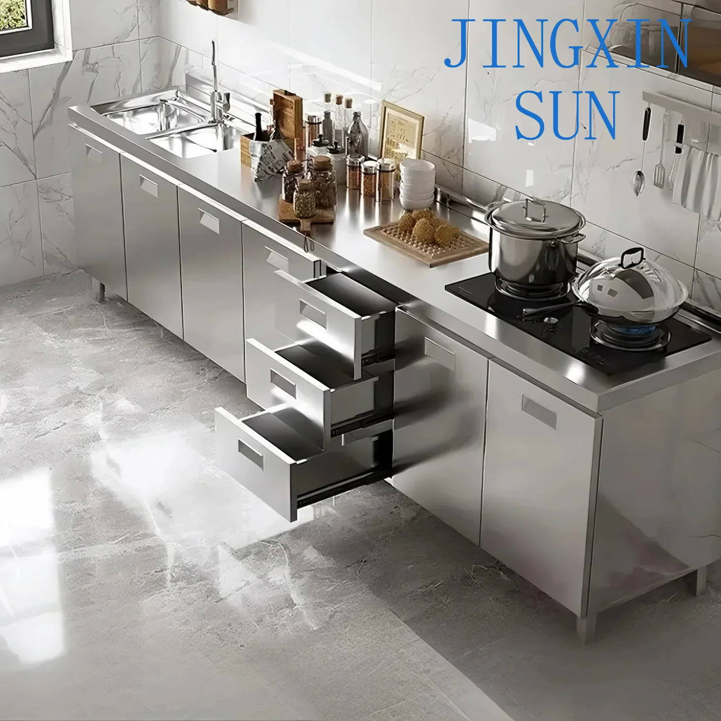 Free Installation Modular 304 Stainless Steel Kitchen Cabinet Zero Formaldehyde Kitchen Stove Cupboard For Small Households