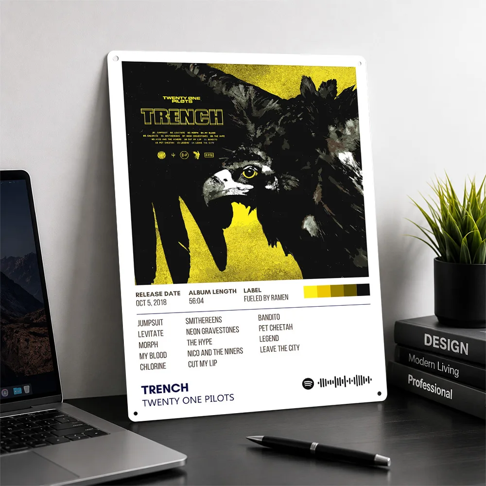 Twenty One Pilots Trench Poster Retro 3D Printed Metal Signs Customized Wall Hanging Gift for Gaming Room Decoration Man Art