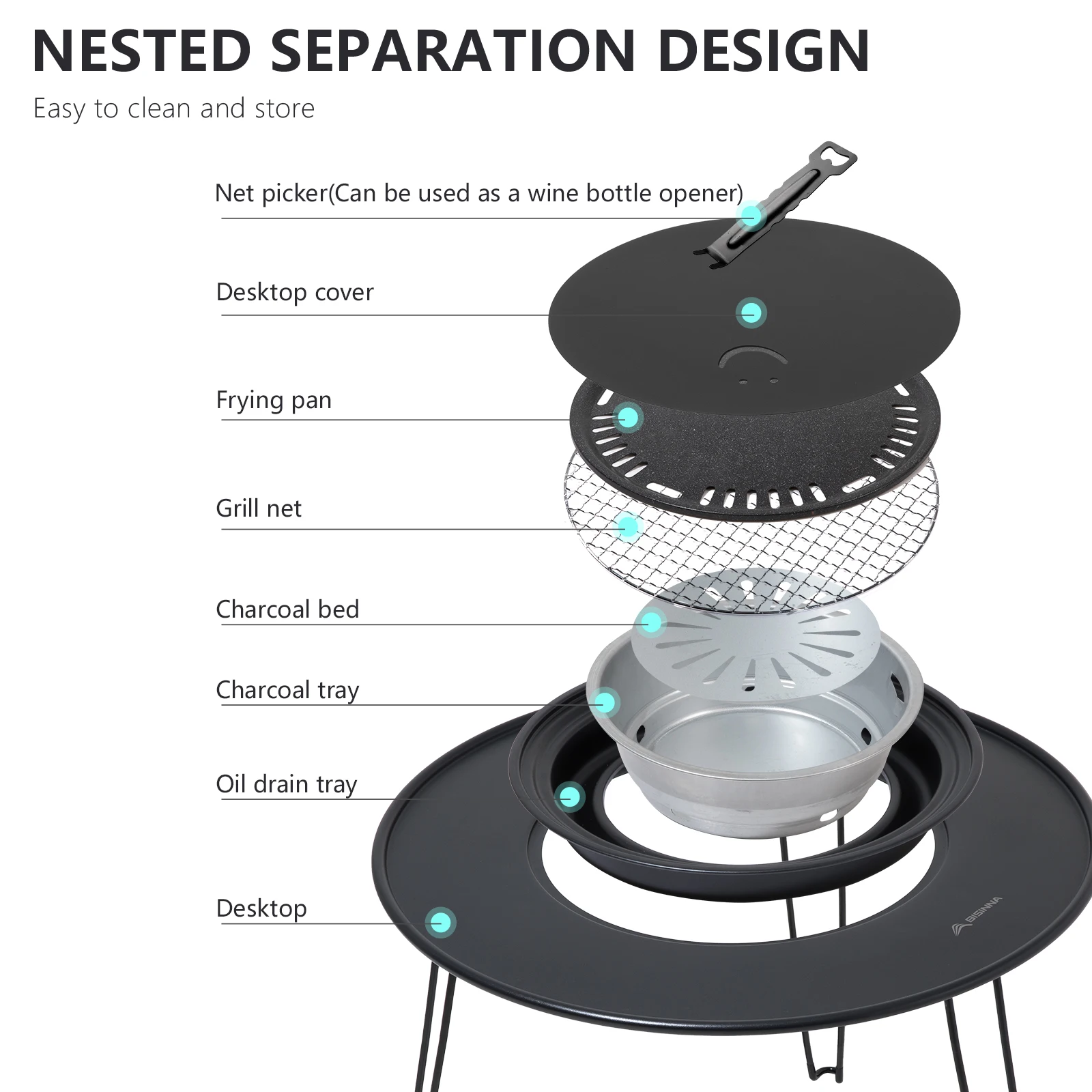 BSWolf Folding Barbecue Round Table Iron Stove Portable Camping BBQ Charcoal Grill With Storage Bag Patio Tea Boiling