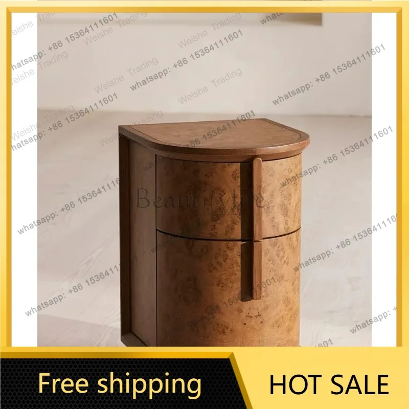 zj.Bedside table medieval retro round tree tumor solid wood side cabinet arc