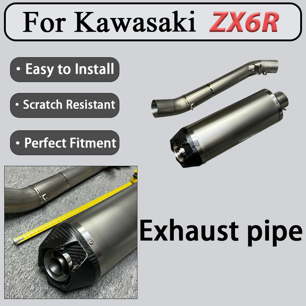 For Kawasaki ZX6R FST GoDevil Direct Exhaust Pipe: Titanium Alloy Heat-Resistant Midsection+Braided Carbon Fiber End,Track-Orien