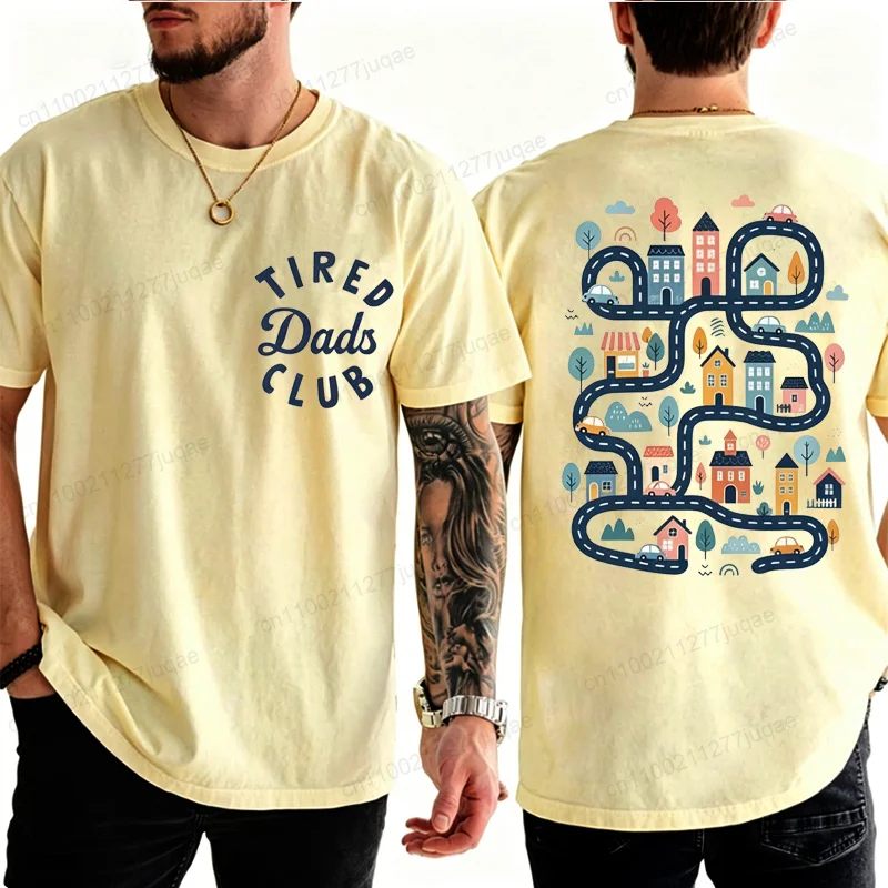 Tired Dads Club Men Shirt Construction Dad Play Cars on Dads Back Mat Road Car Race Track T-Shirts Creative Tees Daddy Gifts
