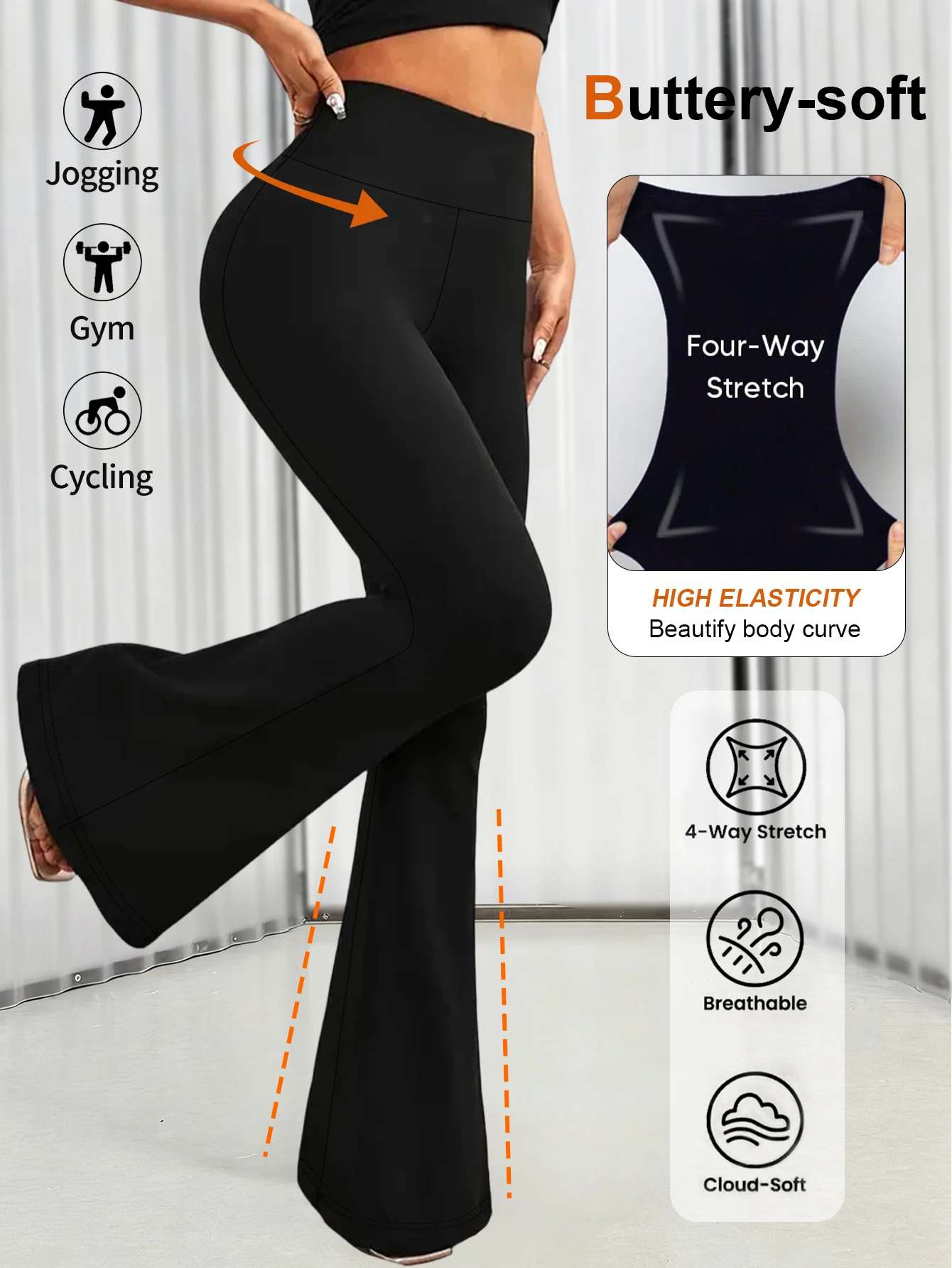 

Slim Hip Lifting High Waist Flare Pants Women Breathable Polyester Casual Bottoms Hand And Machine Washable For Daily Use
