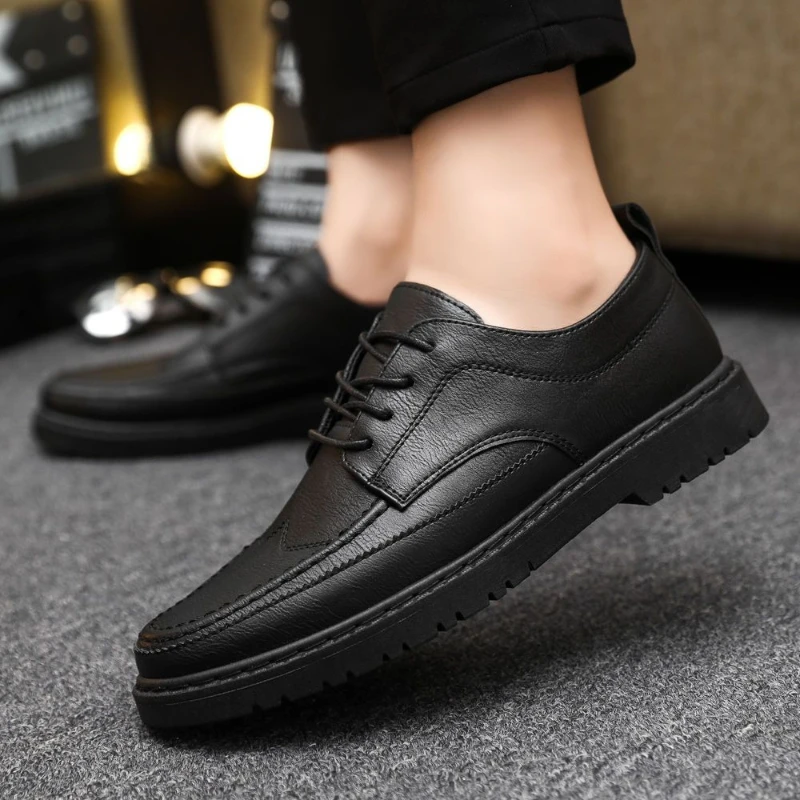 Mens Summer Ventilated British Casual Leather Footwear Fashion Low-Cut Black Waterproof Anti-Skid Kitchen Work Shoes