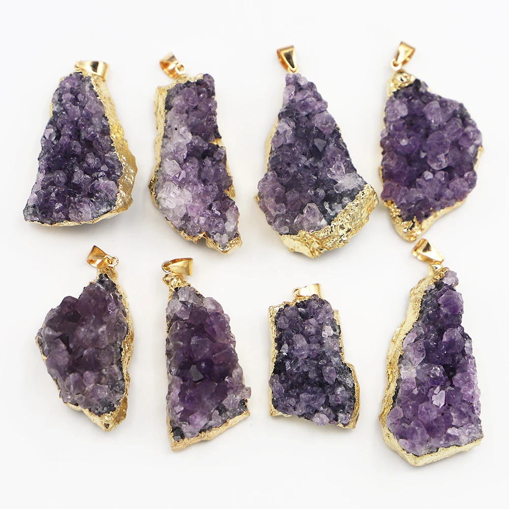 Quality Natural Stone Raw Ore Amethyst Pendant Irregular Phnom Penh Quartz Purple Crystal Necklace Jewelry Gift 4Pcs Wholesale