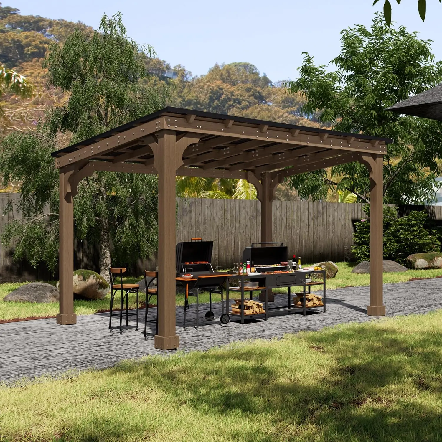 10 x 12 FT Wooden Grill Gazebo with Sloping Metal roof, Heavy Duty 5.5'' Post, Grill Gazebo Canopy Suitable for, Customized