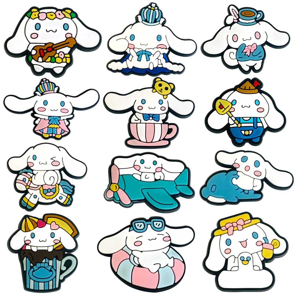 MINISO 12pcs Cinnamoroll Shoe Charms Accessories Sanrio Anime PVC Shoe Decrations Buckle X-mas party Gifts