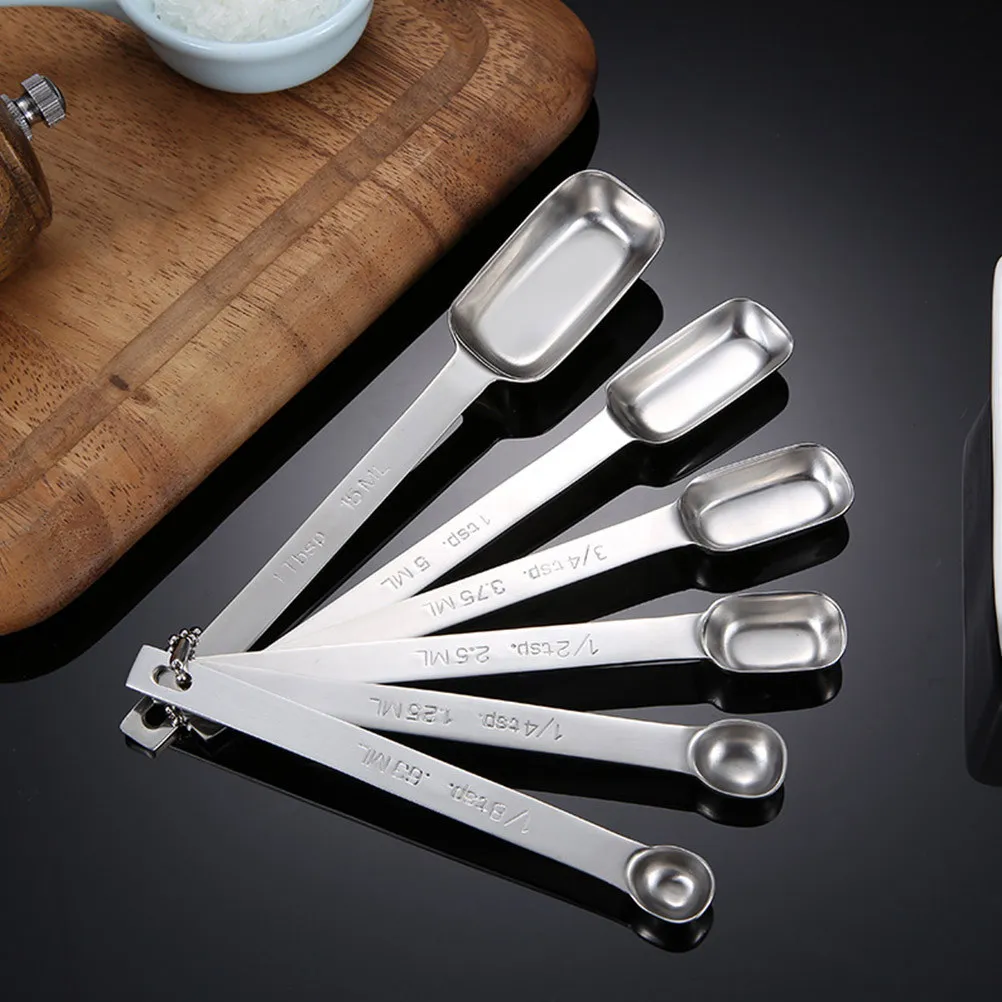6Pcs Stainless Steel Measuring Spoon Set Engraved Size Lightweight Stackable Kitchen Tools Seasoning Spoon Long Handle Easy