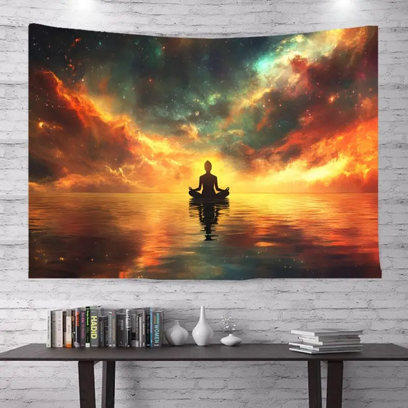 VIKAMA Sea Sunset Zen Wind Meditation Tapestry, Bedroom Dormitory Meditation Healing Wall Hanging Home Decoration