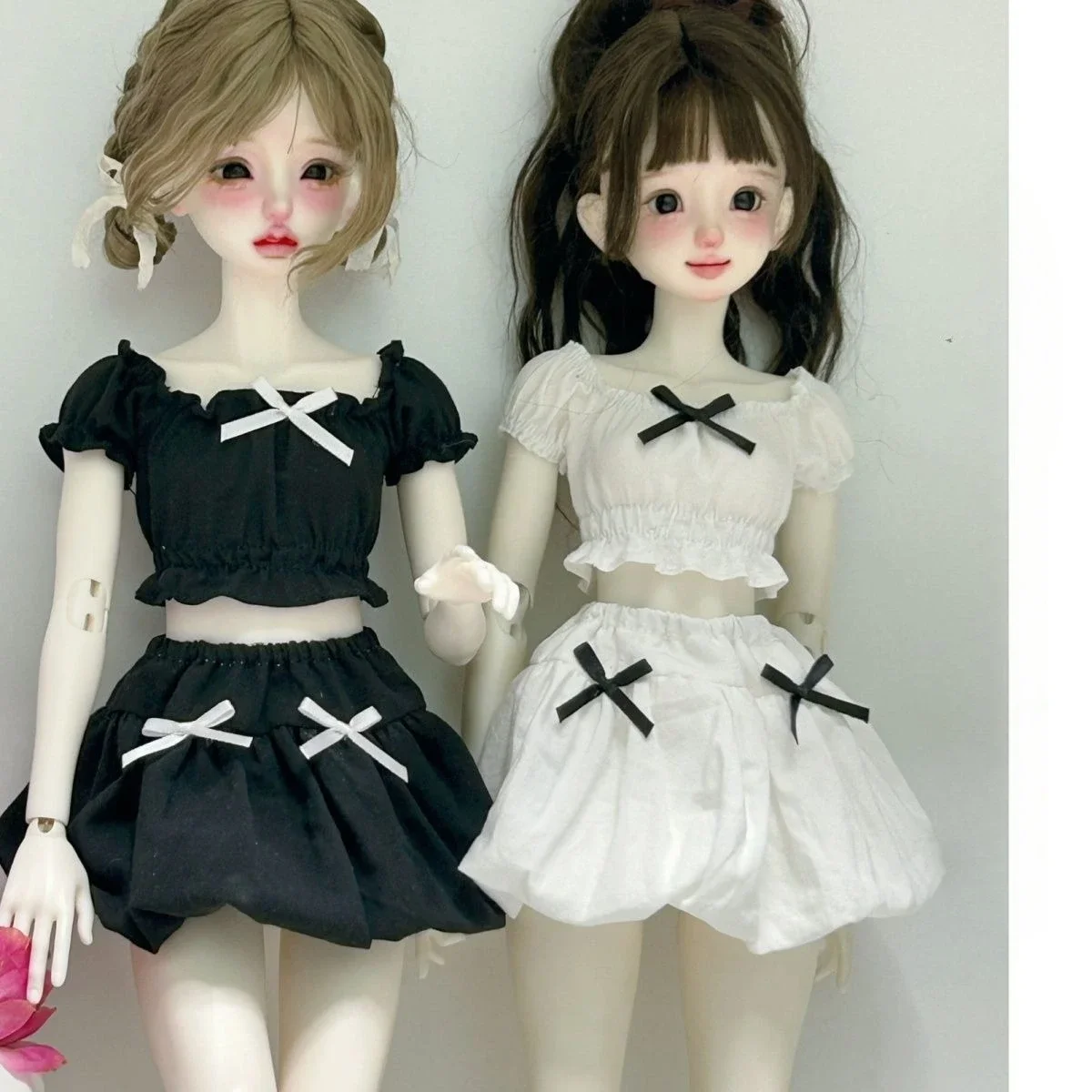 Zestaw ubranek dla lalki 1/4, sukienka, garnitur dla lalki BJD 45 cm, bluzka z bufiastymi rękawami + spódnica, zabawki do przebierania, akcesoria do domku dla lalek, bez lalki