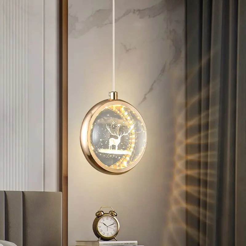 

Crystal Ball Chandelier Glass Pendant Light Luxury Hanging Lamp Bedroom Bedside Dandelion/Elk Three-dimensional Pattern Lighting