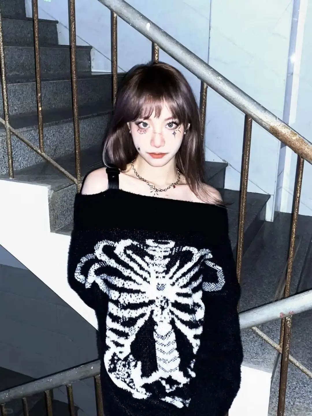 Subculture Punk Style Long Sleeve Pullovers Women Casual Slash Neck Y2K Sweaters American Vintage Slim Fit Girl Clothing Autumn