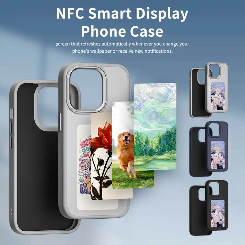 NFC Phone Case For iPhone 15 13 14 Pro Max Smart  E-ink Screen Photo Cast Screen Cute Silicone Phone Cover No Batteries Required