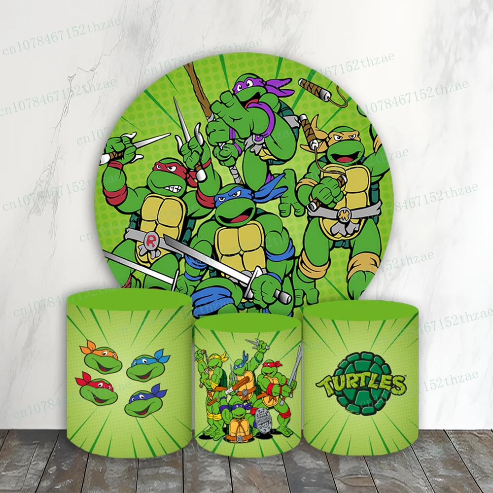 

Teenage Mutant Ninja Turtles Birthday Party Photo Backdrop Baby Shower Photo Background Round&Cylinders Plinth Covers