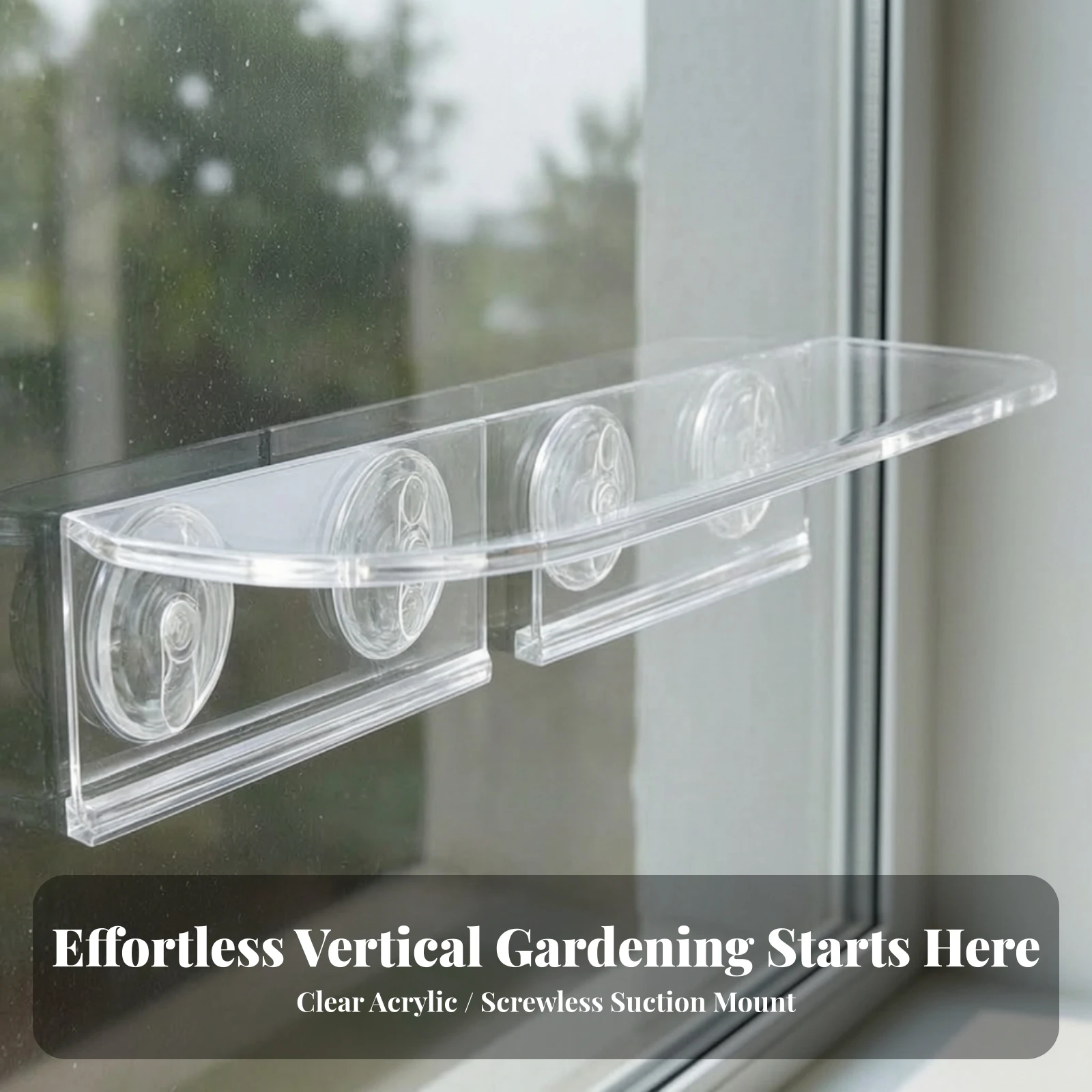 2 Pieces Suction Cup Plant Shelf Space-Saving Acrylic Shelf with Suction Cups for Apartment Dwellers, Indoor Garden, Kitchen