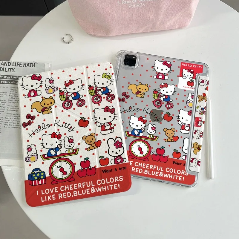

Многофункциональный защитный чехол для Ipad Hello Kitty с принтом, полноэкранный защитный чехол Kawaii, слот для ручки, встроенный аниме-мультфильм