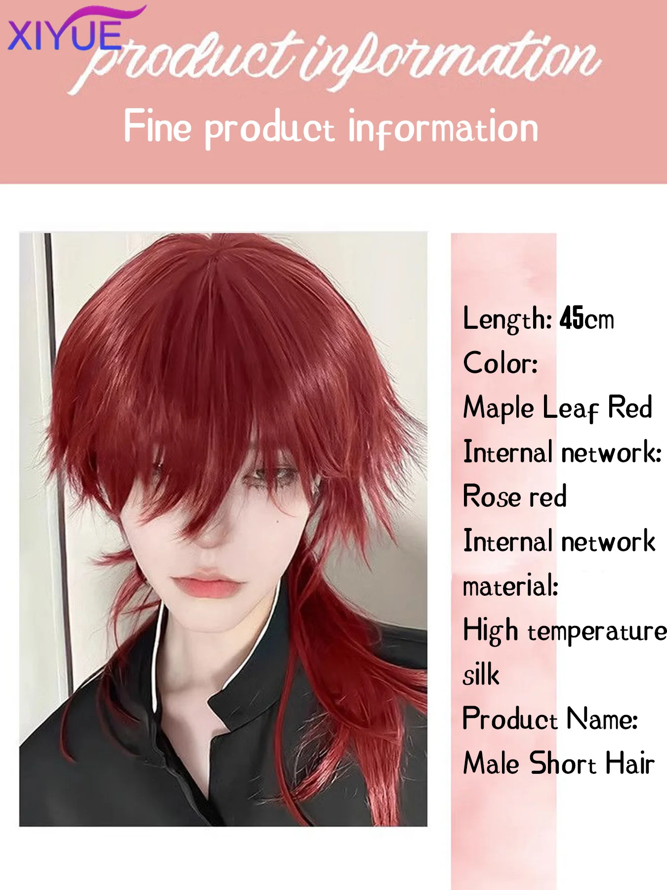 Wolf tailed Mullet Wig Mullet Head Wigs with Bangs Synthetic Straight Anime Men red Hair Wig for Daily Party Cosplay