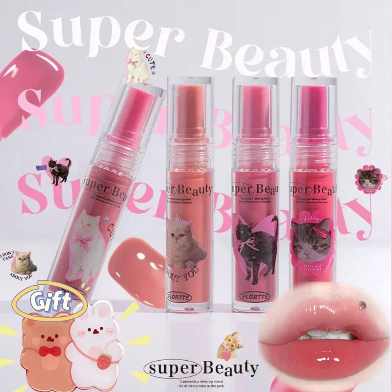 FLORTTE Lip GLOSS Moisturizing Transparent Lip Glaze Tint กันน้ําลิปสติกเกาหลีแต่งหน้าผู้หญิงเครื่องสําอาง Lip Makeup