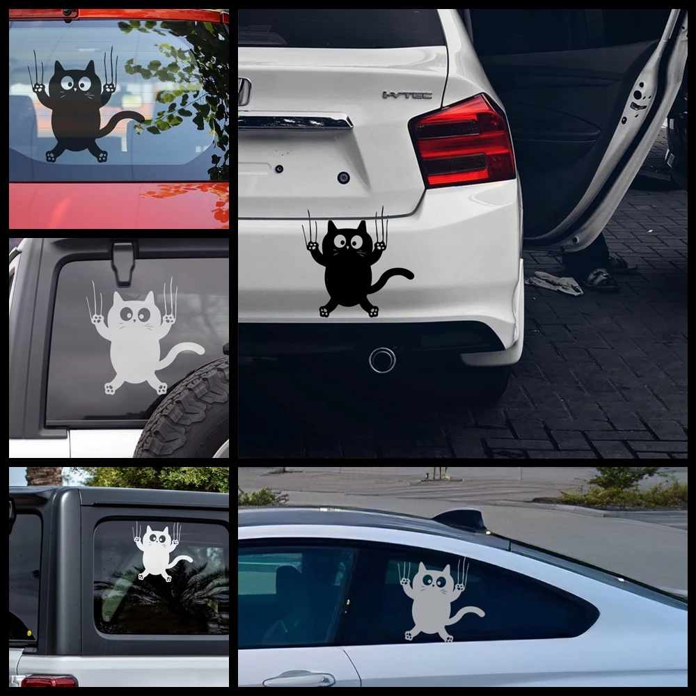 

Cute & Playful Cat Scratch Cartoon Car Sickers" - Mirror Image Design for Fun Adorable Car Accessories on Doors and Windows