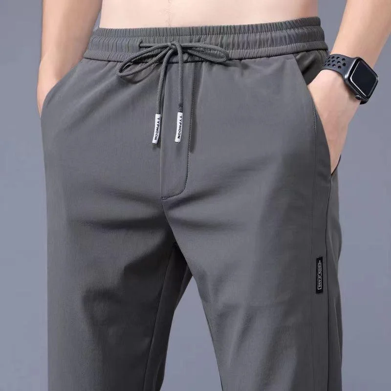 

2024 Mens Ice Silk Pant Slim Soft Thin Breathable Lightweight Casual Straight Pant Korea Style Fashion Mens Trouser