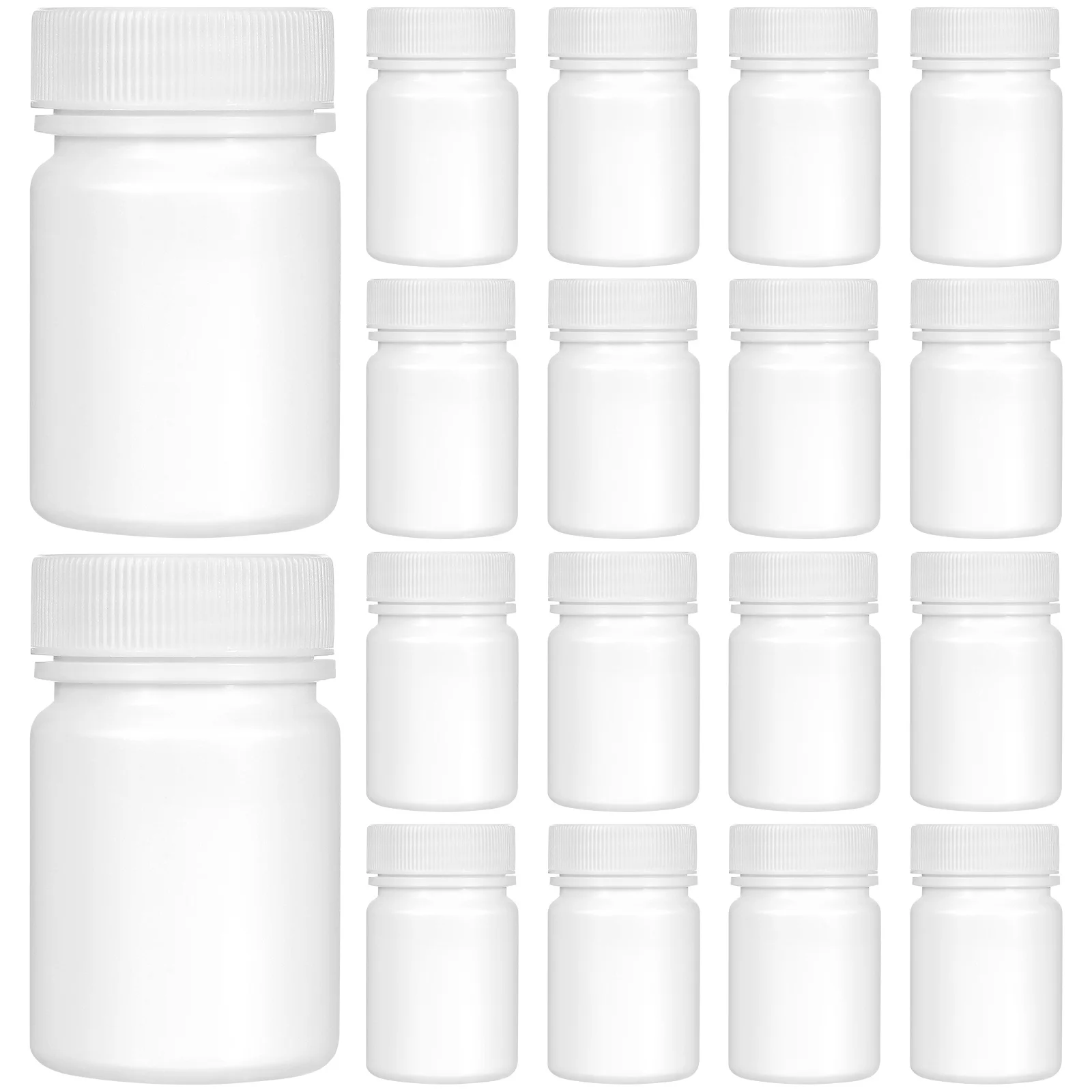 20 piezas contenedor de pastillas de 50Ml, botella pequeña portátil para pastillas, soporte para tableta de viaje, botellas de almacenamiento de cápsulas blancas, medicamentos