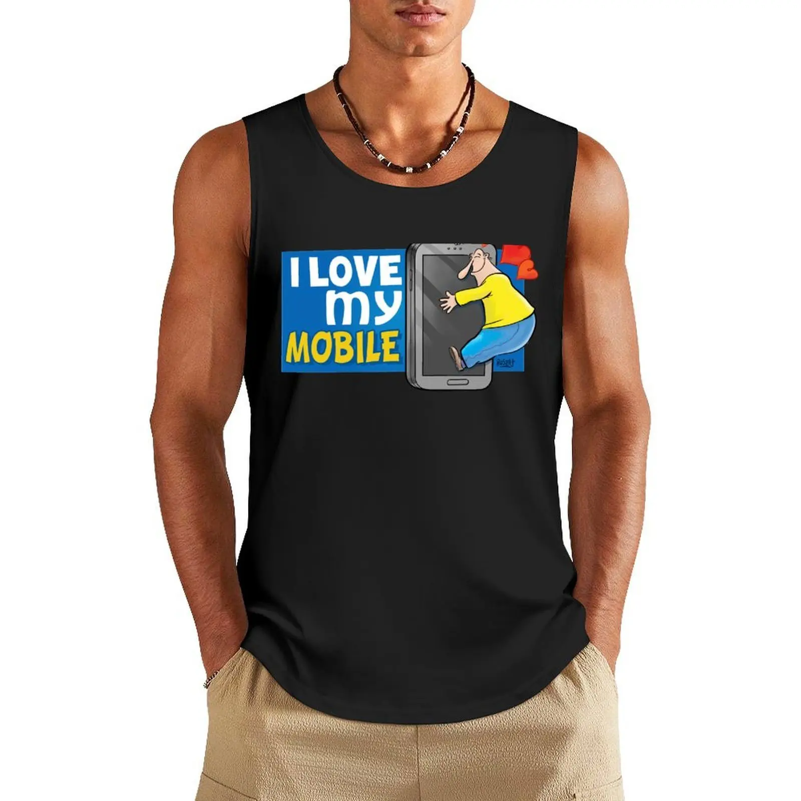 

I love my mobile phone Tank Top gym shirts Sleeveless top clothing men