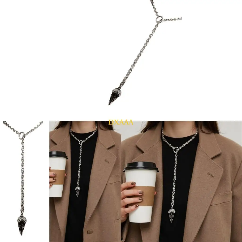 DXAA Dark Fashion Adjustable Necklace Gothic Crow Head Alloy Chain For Alternative Wardrobe