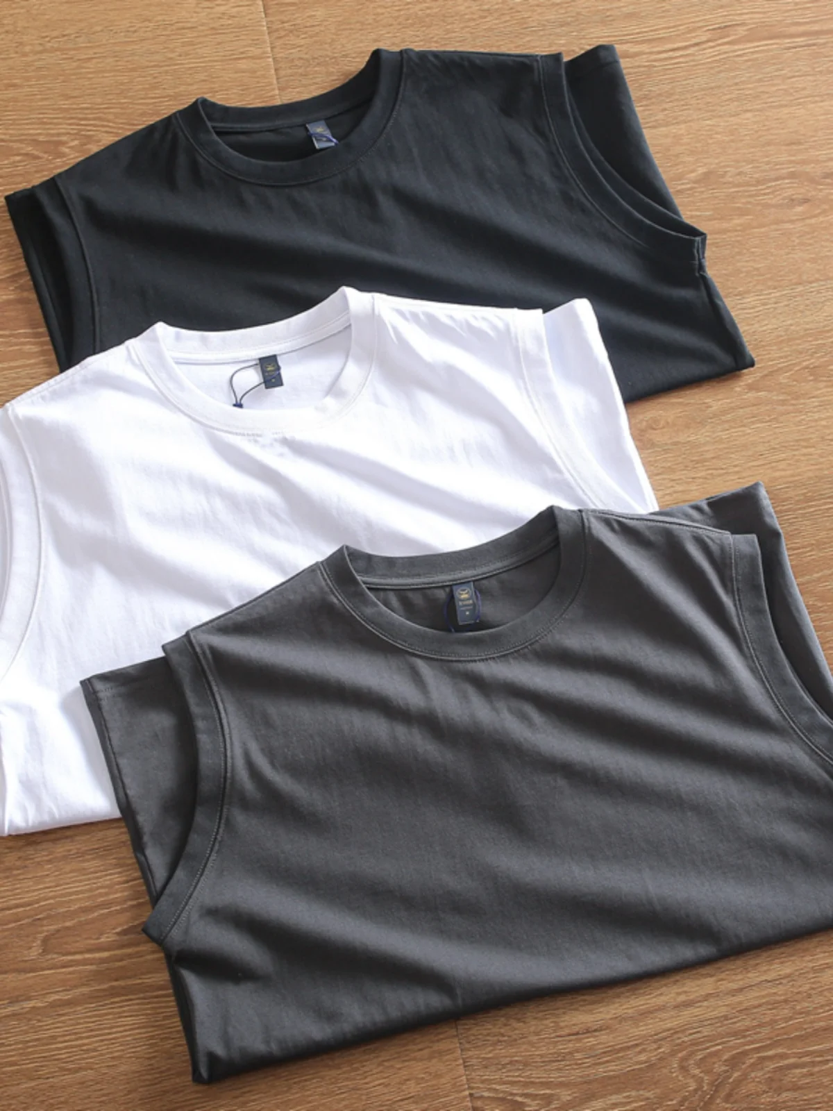 

High Grammage Pure Cotton Comfortable Skin-friendly Men's Color round Neck Sporty Casual Sleeveless Vest Summer Essential