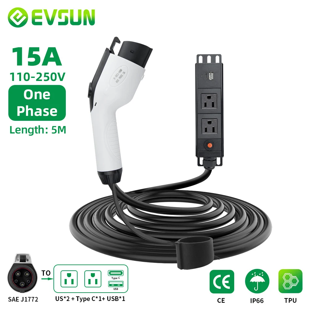 EVSUN prise de décharge latérale pour voiture électrique câble de chargeur de type EV 1 prise américaine pour l\'extérieur Station d\'alimentation