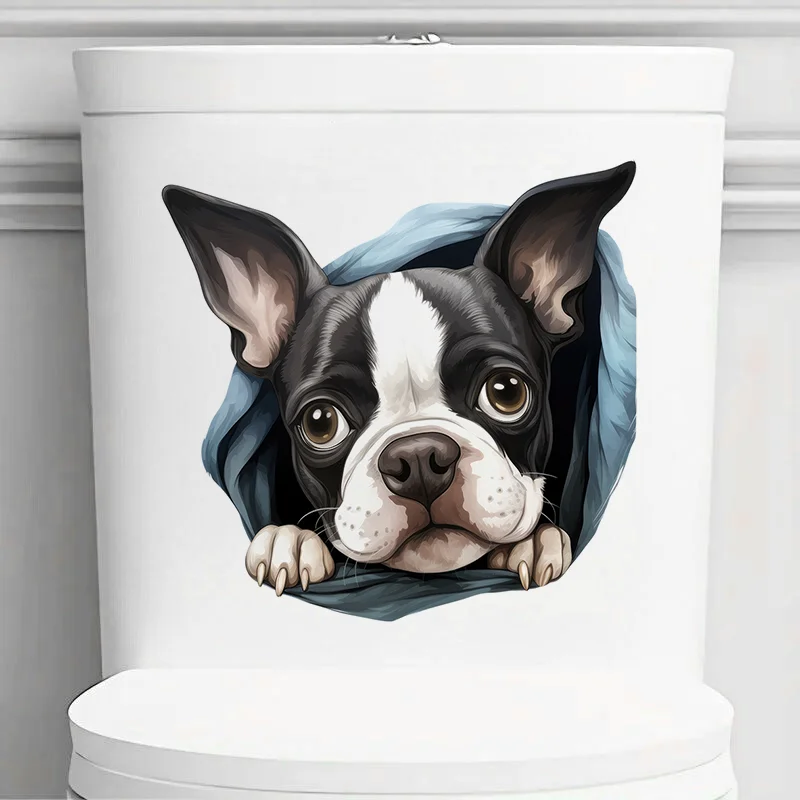 DK106# Boston Terrier Puppy Toilet Stickers, Bedroom Entryway Living Room Porch Home Decoration Wall , Removable Stickers