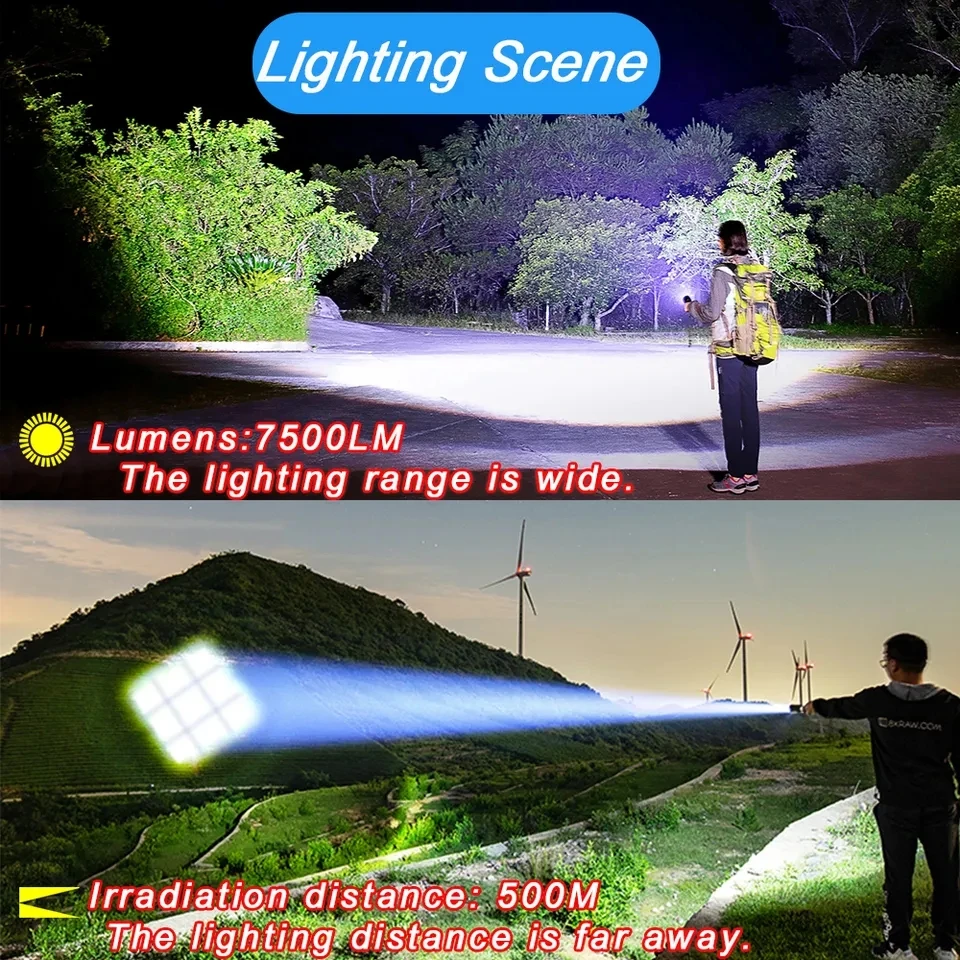 Powerful Led Flashlight 9 Core XHP100 High Power Torch Light Rechargeable Zoom Tactical Flashlights Camping Lamp Long Shot Torch