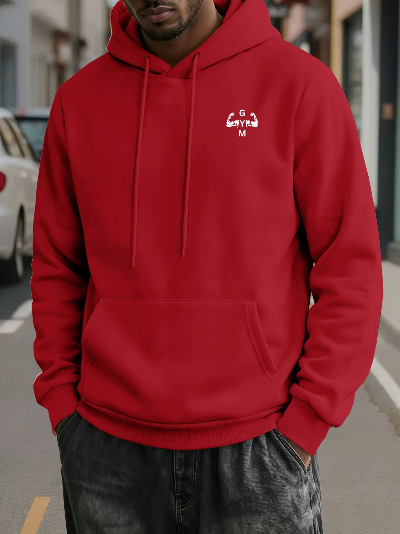 Men Urban Street Hoodie GYM Fitness Muscle Biceps Back Graphic Autumn Winter Fleece Lined Loose Pullover Hooded Sweatshirt