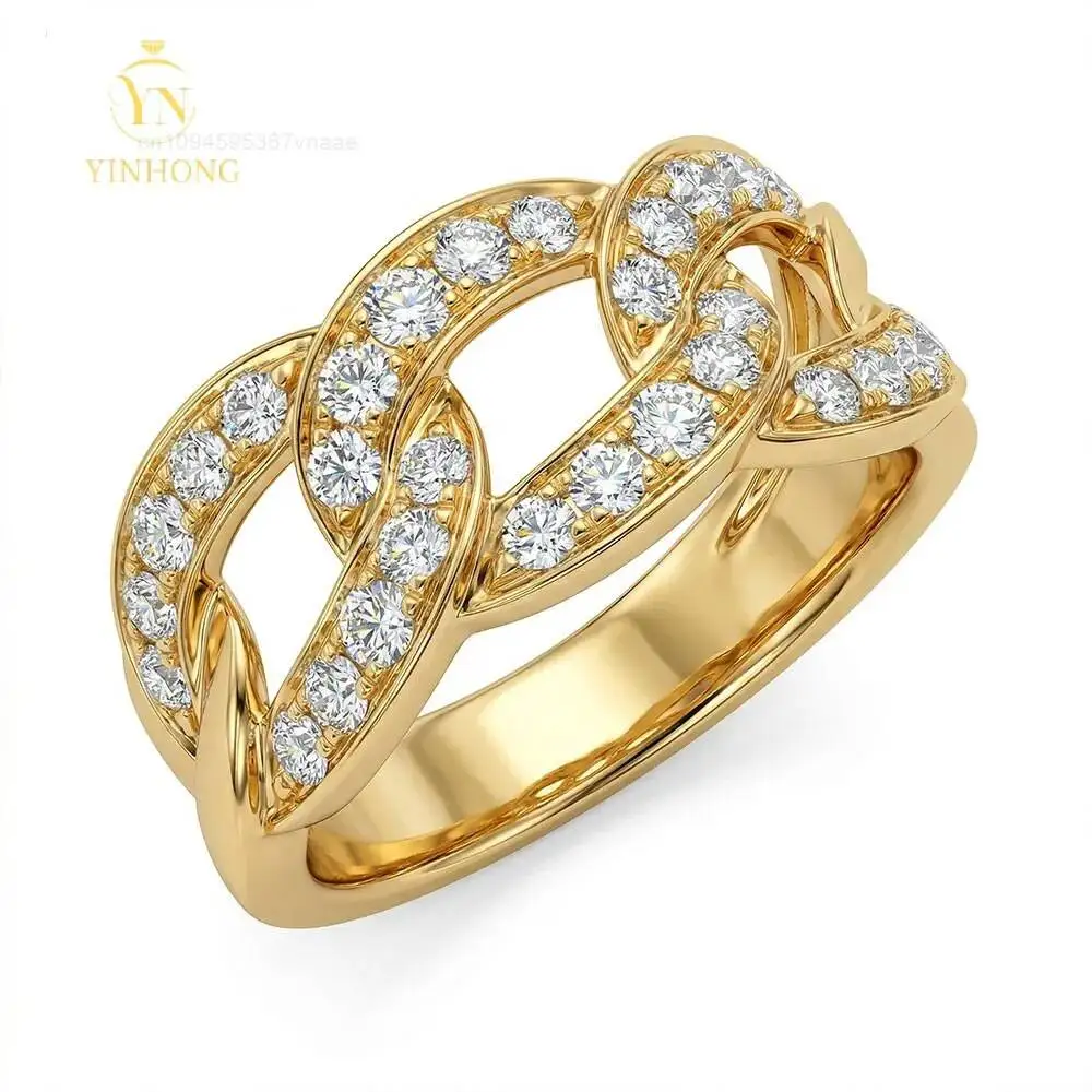 Hot Selling Cuban Link Chain Statement S925 Sterling Silver Pave Fashion Jewelry Moissanite Ring