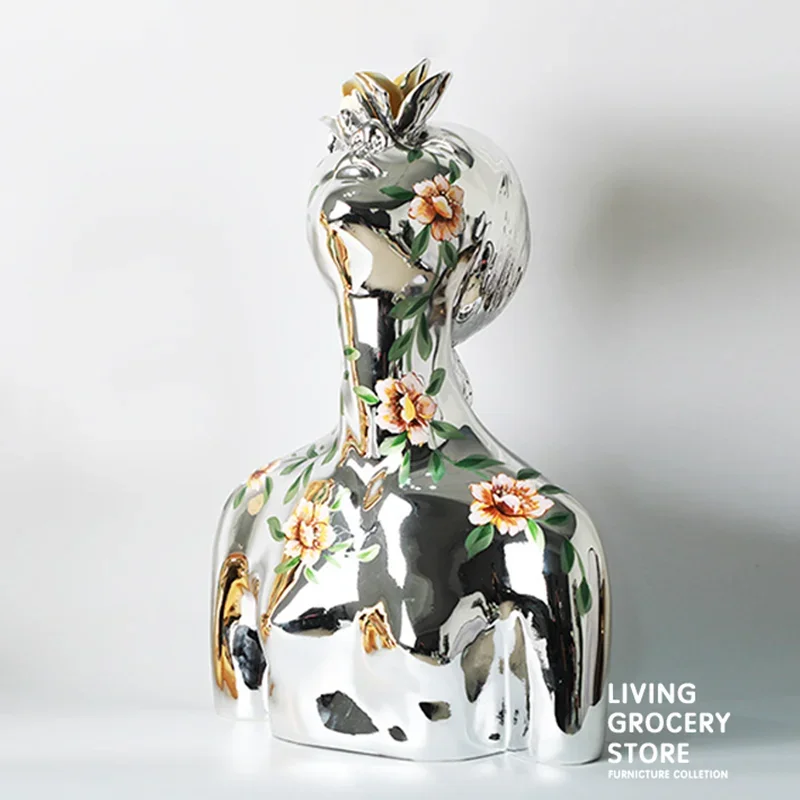 

Nordic Home Living Room Decoration Statue Electroplating Flower Girl Head Statues And Sculptures Hotel Art Decoration Ornaments