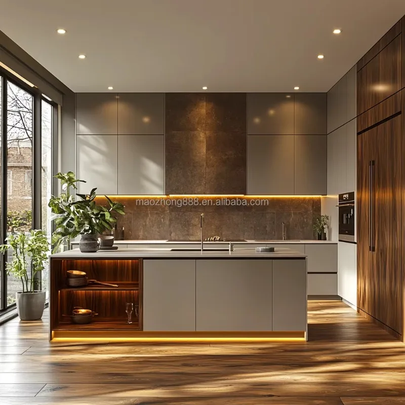 

Custom Modern Modular Kitchen Cabinets China Sintered Stone Sink Kitchen Island Table Set Laminate Countertop Hinge Included