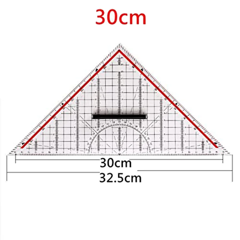 ABEO-30CM Drawing Triangle Ruler Plastic Drawing Design Ruler With Handle Protractor Measurement Ruler