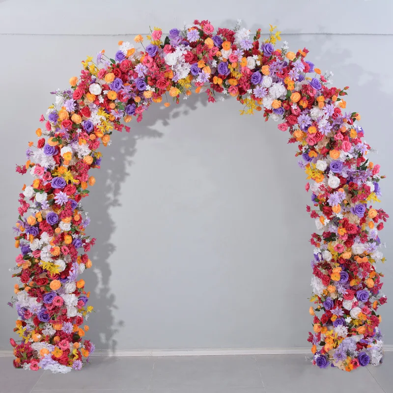 

2.4M Gorgeous and Colorful Fake Rose Iron Archway U Shaped Square Used for Indoor Weddings Shopping Mall Event Backgrounds