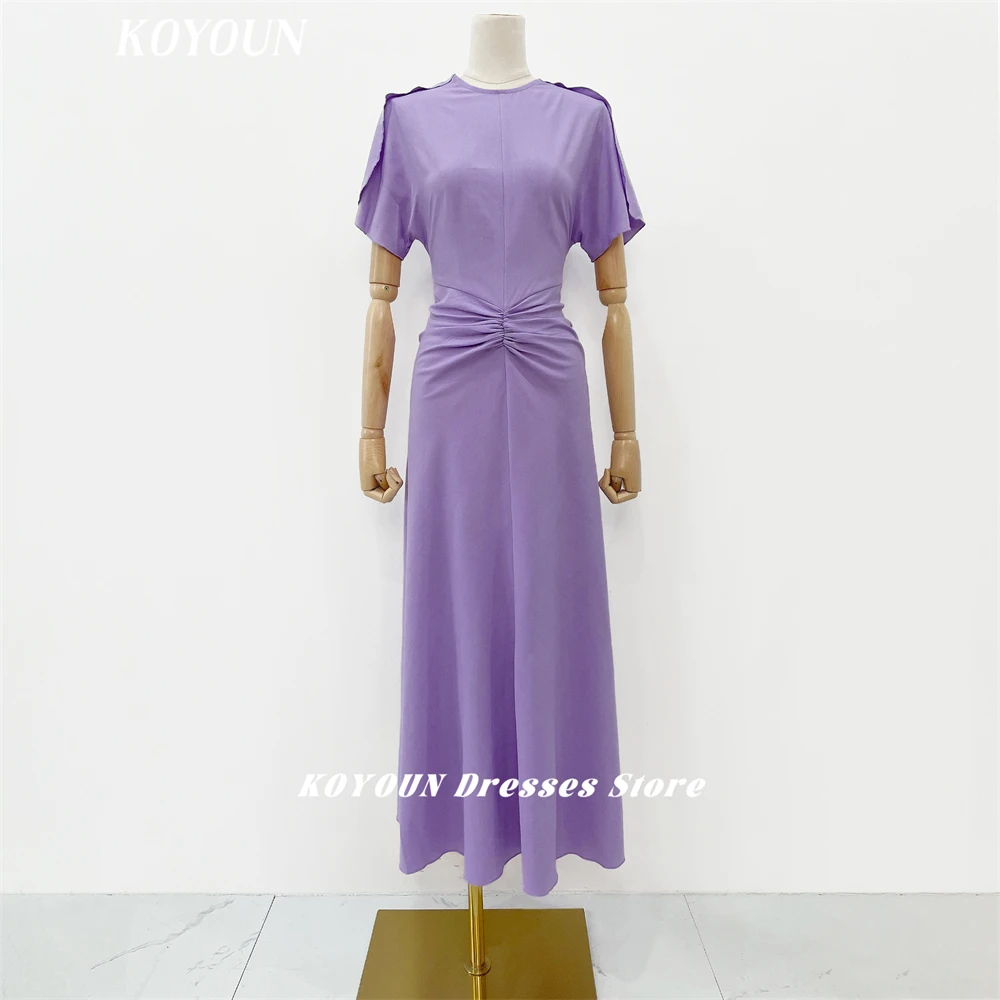 KOYOUN Elegant Women's Party Dress Short-sleeved Pleated Slim Midi Dress Violet Gentle Style French Dress for Women