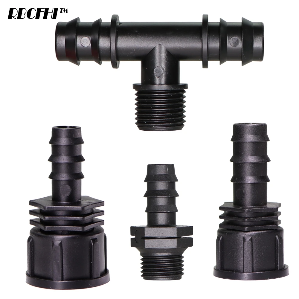 

4PCS 1/2" 3/4" Thread to 16 20 25MM Barb Connector PE Tubing Adapter Hose Tee Joints Garden Drip Irrigation Coupling Fittings