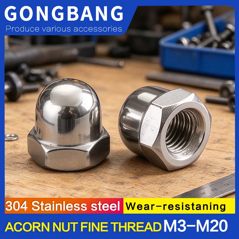 304 Stainless Steel Acorn Nuts DIN1587 Domed Cap Nuts for Furniture Automotive Decorative Use M3 M4 M5 M6 M8 M10 M12