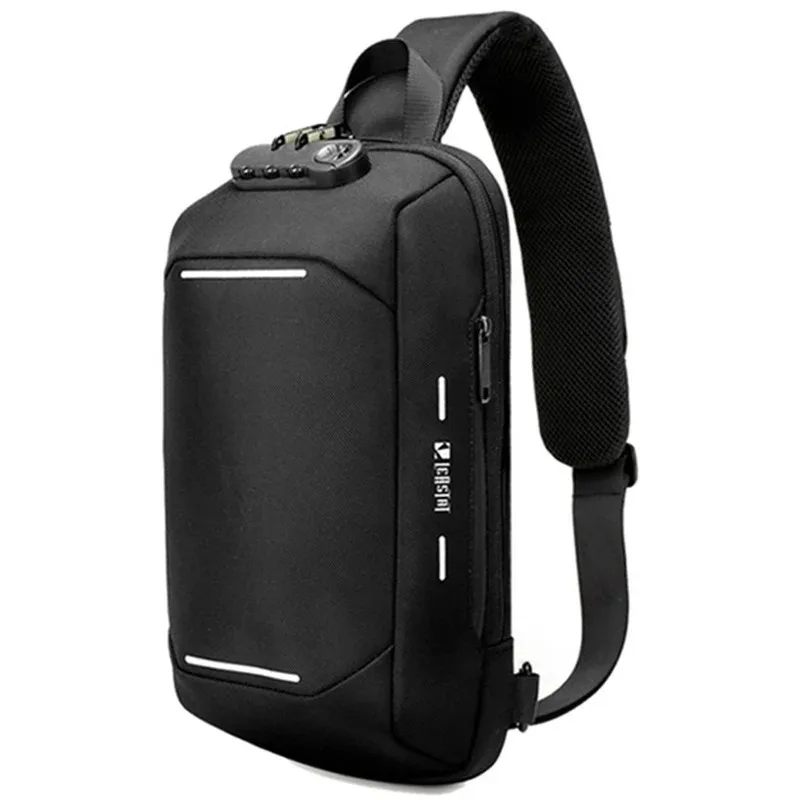 Shoulder Bag Travel Messenger Pack Chest Bag for Male Men Oxford Anti-theft Lock Fashion Multifunction USB Crossbody Bag