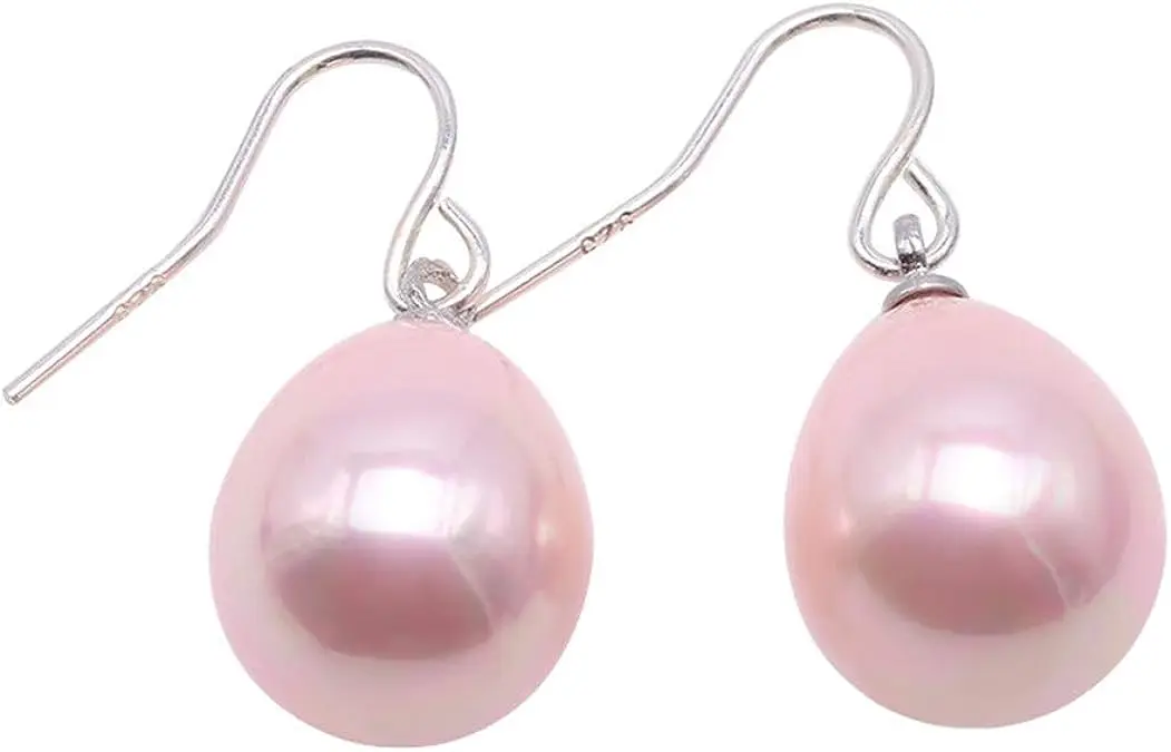 Favorite Pearl Sterling Silver Hook Earrings Pink 12x15mm Dangle Drop Shell Pearl Earring for Women Charming Birthday Party Gift