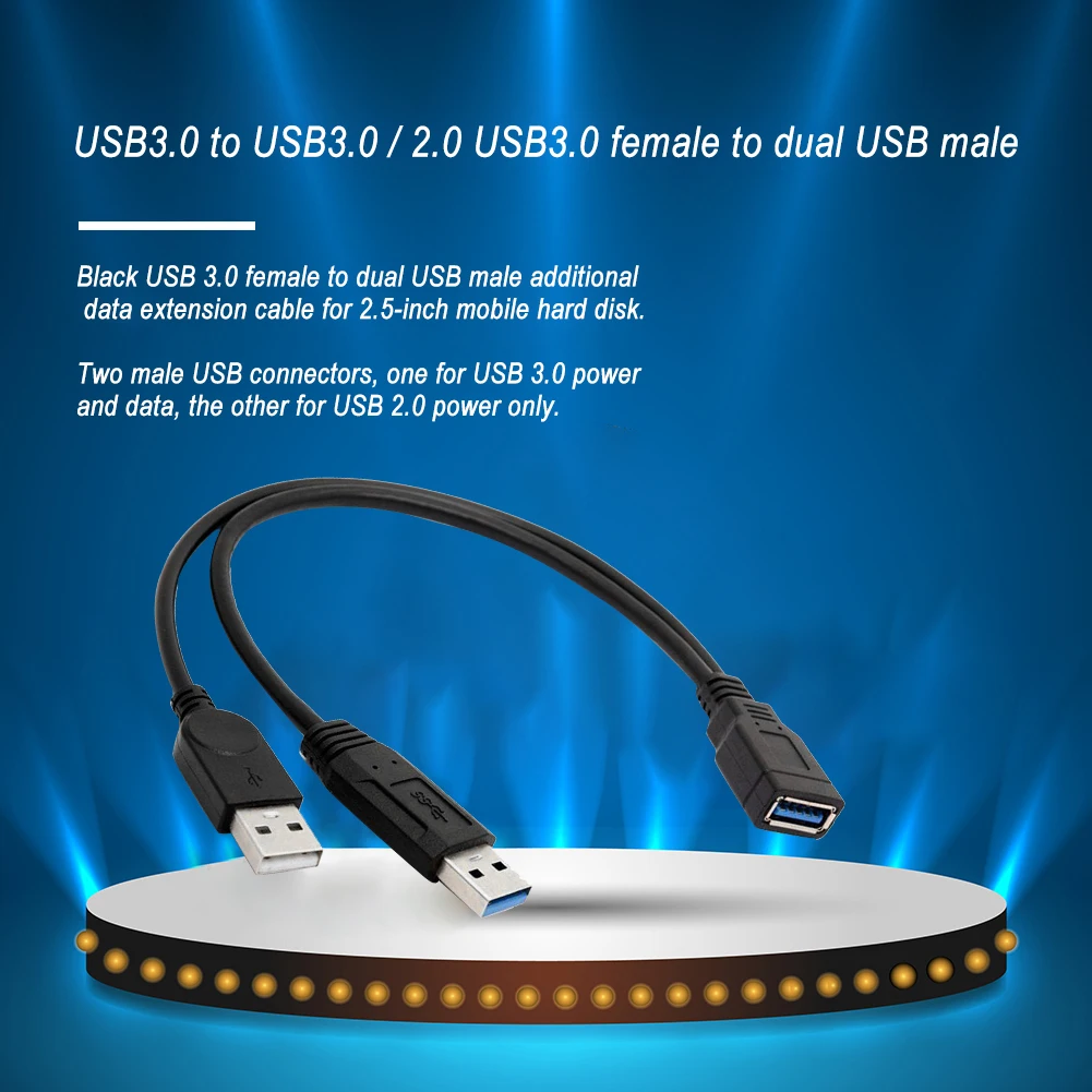 USB 3.0 to Dual USB Extra Power Data Extension Cable for 2.5 inch External HDD
