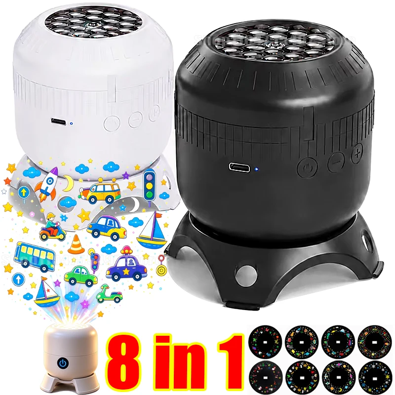 Christmas 8 Patterns Rotating LED Projector Light Projection Lamp Santa Claus Snowflake Elk Xmas Decor Night Light Rechargeable