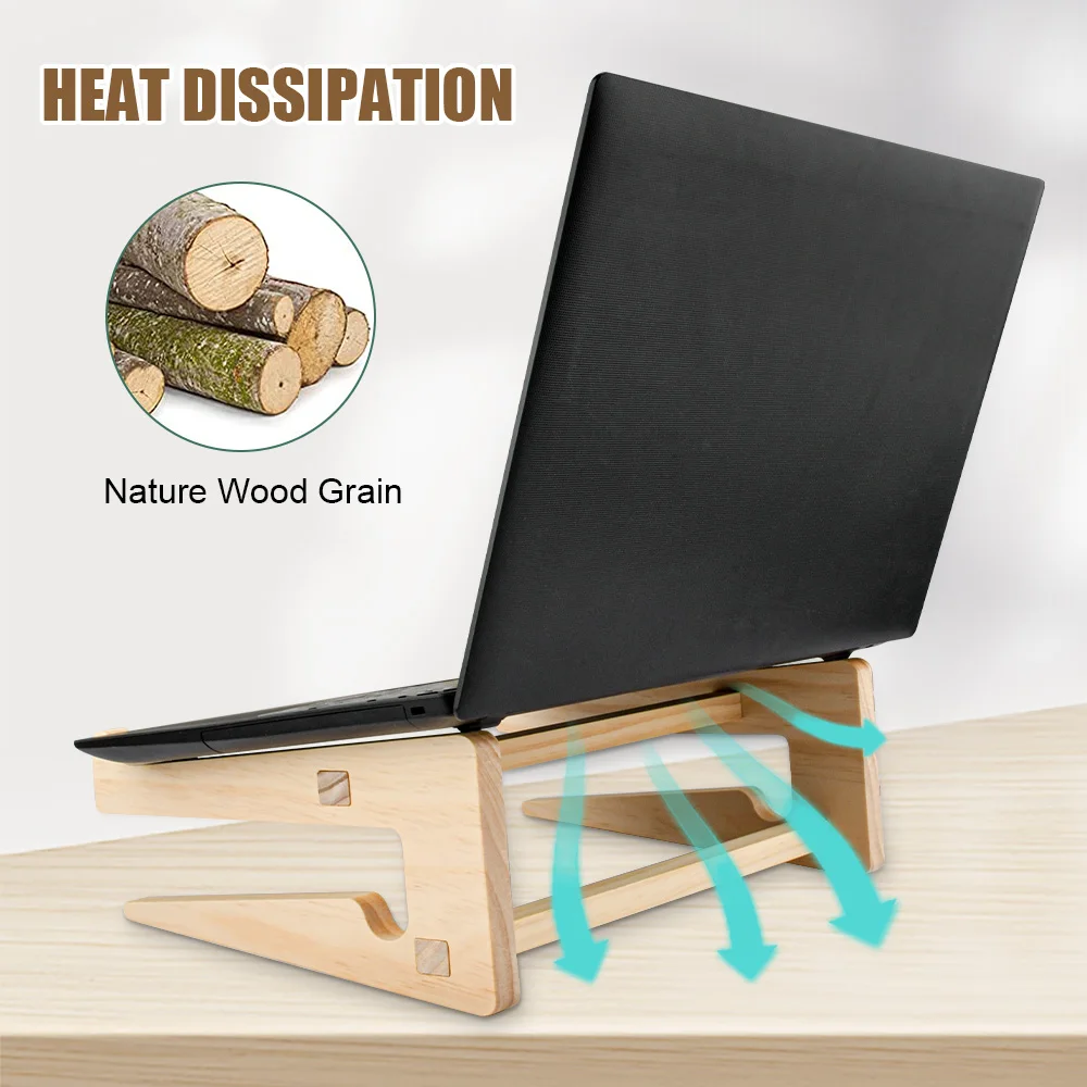 Wood Universal Laptop Stand Cooling Bracket Foldable Detachable Wooden Holder Mount for 10-17 inch Notebook Computers