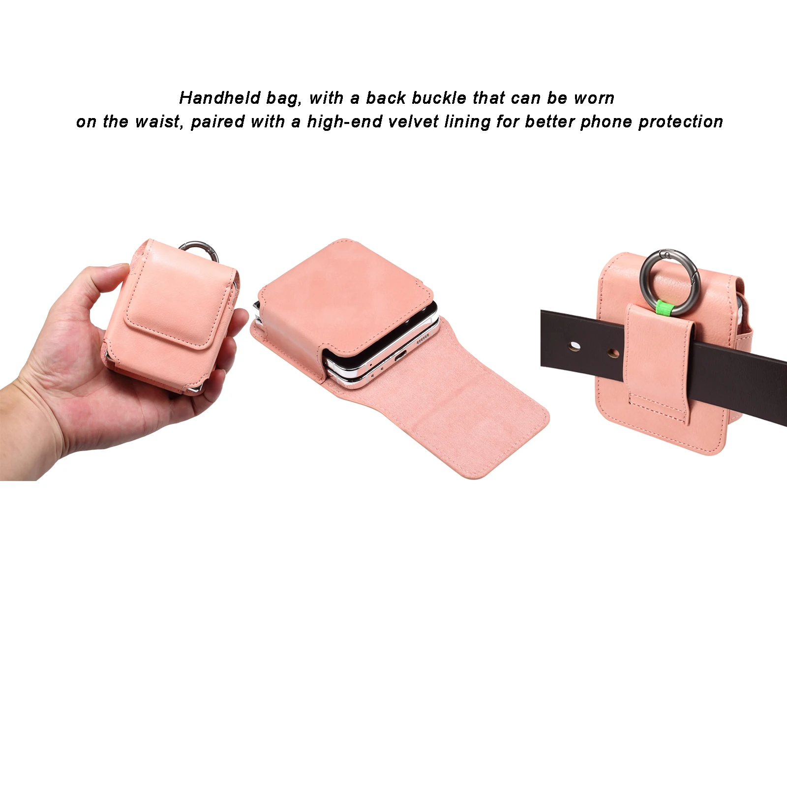 Microfiber Material Fold Phone Pouch For Samsung Galaxy Z Flip 6 5 4 3 5G Motorola Razr 50 Huawei P50 Pocket Waist Belt Clip Bag