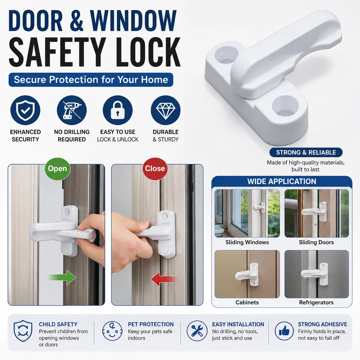 `5‑Pack T‑Sash UPVC Window & Door Lock, Zinc‑Alloy Child‑Safety Lever Latch for Household Home Security`
